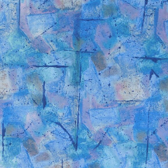 1990s FABRIC Decorator Geometric Speckled Cotton 2 Pieces 56x49, 48x19 Blue Aqua - Picture 4 of 10